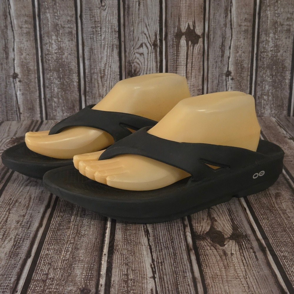 Sz M‎ 9/ W 11 Unisex OOFOS OOriginal Black Recovery Thong Comfort Sandals VGUC!